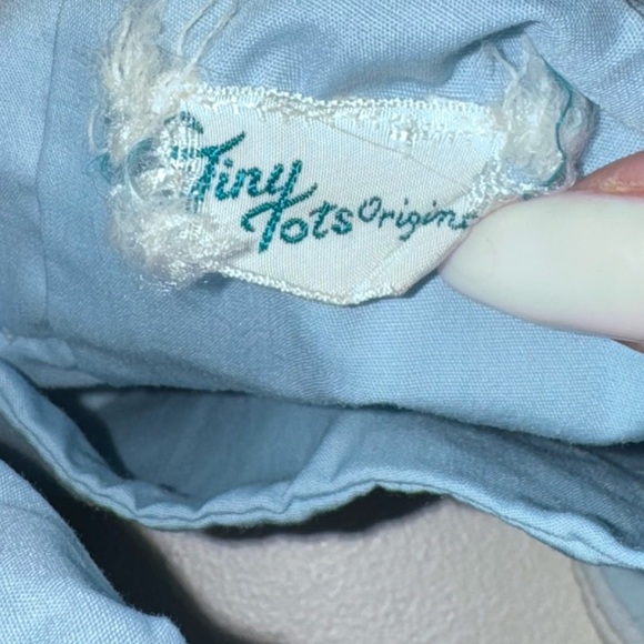 Vtg Baby Outfit romper Light Blue Doll white with hat and booties -Japan - Picture 6 of 10